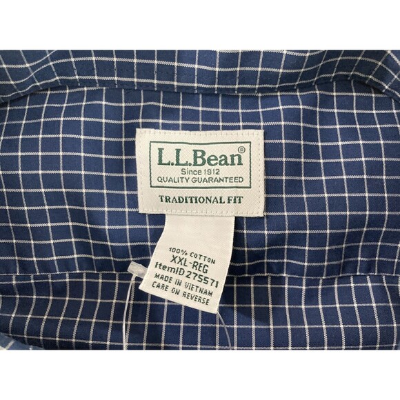 LL Bean Shirt Men’s XXL Reg Blue Check Wrinkle Free Button Down 1 Pocket Casual - Picture 5 of 8